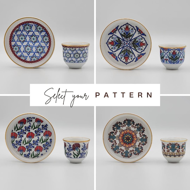 Turkish Coffee Set, Hand-Painted Porcelain Cup and Saucer, Copper Pot, Gift for her image 5