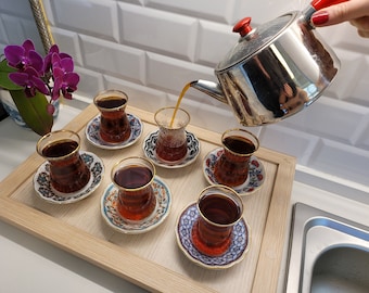 Tea Gift Set, Turkish Tea Cup, Tea Cup Set, Tea Glass Set, Floral Tea Cup Set, Turkish Tea Set