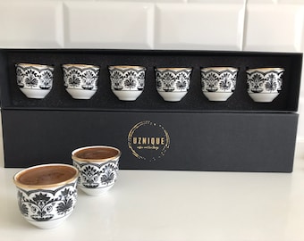 Handgefertigtes schwarzes Espressotassen-Set, türkische Kaffeetassen, Geschenk für Männer