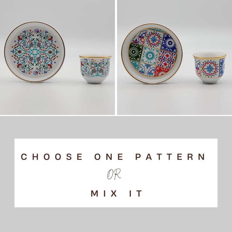 Turkish Coffee Set, Hand-Painted Porcelain Cup and Saucer, Copper Pot, Gift for her image 7