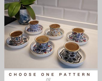 Hand-Painted Turkish Coffee Cups Set, Copper Pot, Espresso Cups