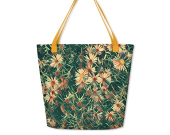 Abstract Floral Tote Vibrant Garden Eclectic Flower Bag Springtime Botanical Colorful Daisey Blossom Whimsical Nature Inspired Tote