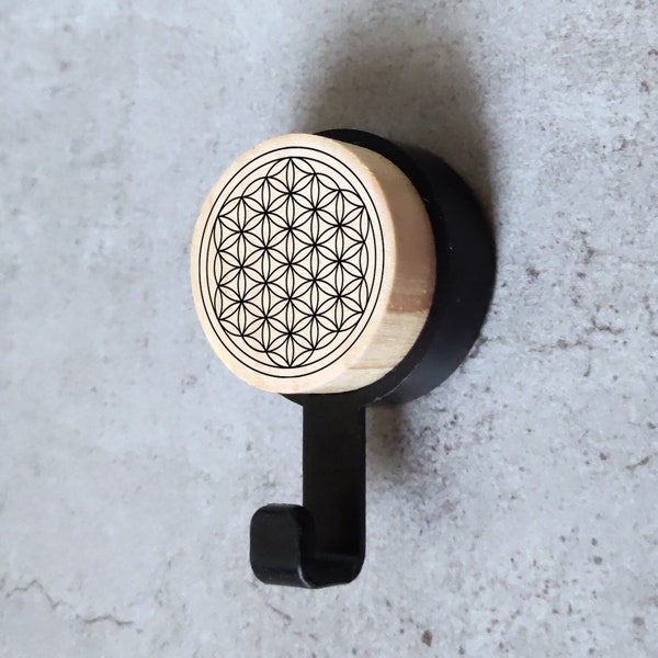 Stylish wooden wall hook 'Flower of Life' - versatile towel holder with a decorative motif