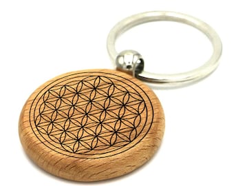 Wooden keychain 'Flower of Life' energizing symbol, flower of life
