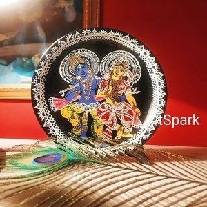 HandPainted Radha Krishna Wall Plate | Radha Krishna for restaurant| Radha Krishna Painting, Indian Art Radha Krishna,RadhaKrishna Kalamkari