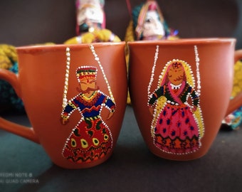 Hand Painted Pair Kulhad without Handle/Earthern tea cups / Dessert cups/Indian tea cups/Rajasthani art / Couple Kullad | Indian Art Kullar