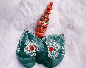 Bengali Wedding Kulo Gach Kouto Paan Pata Set | Handpainted Artificial Betel Leaf or Kolka art Paan Pata with Gach Kouto| Sindur Kouto