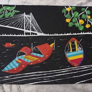 Kolkata Wall Art Hand Painted & Handcrafted with Bengal Tant, Kolkata Wall Decor, Handmade Princepghat Wall Hanging on Bengal Tant
