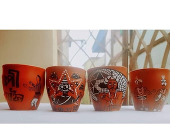 Satyajit ray Kulhad pintado a mano/Gupi Bagha Series Kulhad Set/ Earthen Tea Kulhad Set/Kulhad Set pintado a mano sin mango/Regalo de San Valentín