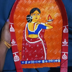 Kalighat Patachitra Art Inspired Hand Painted Kulo | Kalighat Patachitra | Hand Painted Kulo | Bengali gift | Bengali Art | Wall Decor