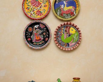 Handpainted Madhubani Art Wall Plates | Indian Folk Art | Home Decor