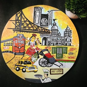 Kolkata wallart| Kolkata Wandbehang | Kolkata Kunst | Handgemalte Kolkata Kunst | Handgemaltes Kolkata Wandbild Bengalen Kolkata Malerei