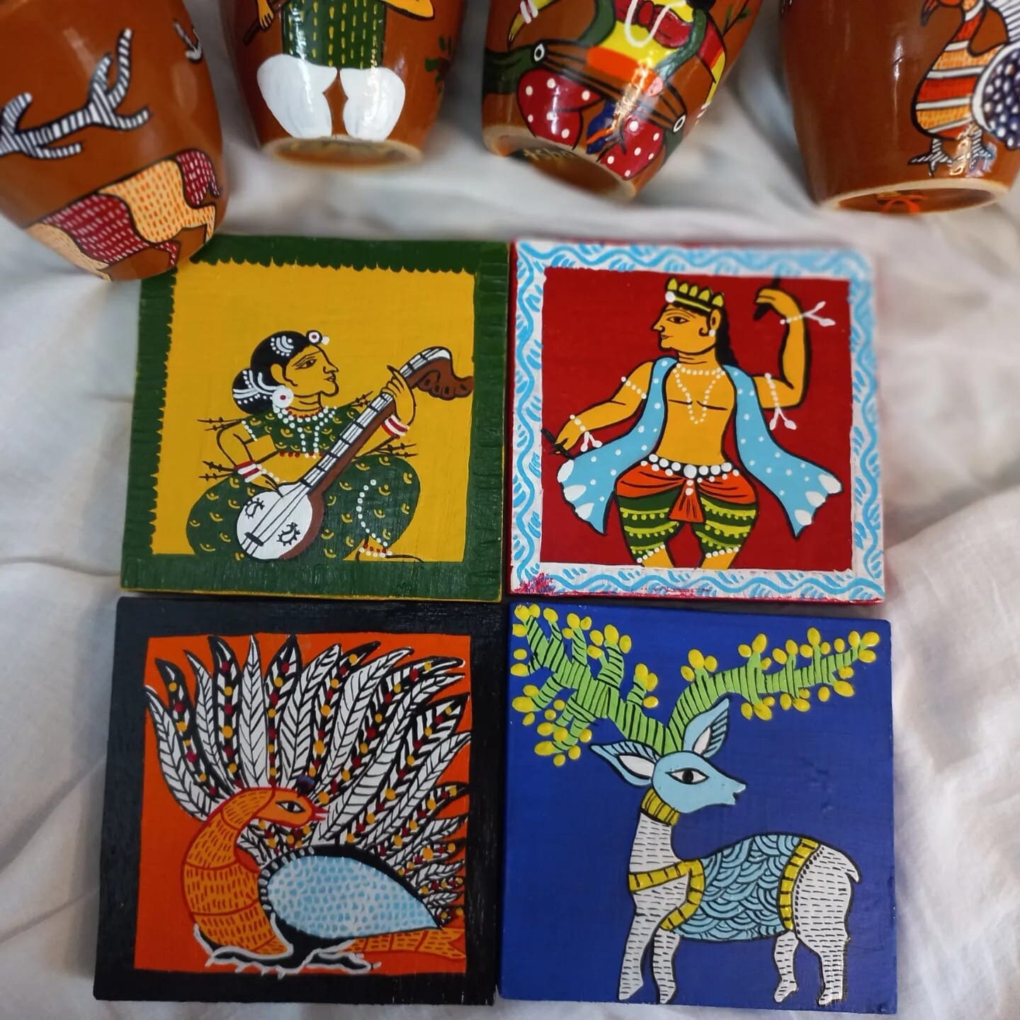 Hand Painted Odiya Patachitra and Gond Art Coasters Set of 4