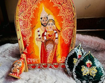 Handpainted Bor Bou Kulo, Bengali Wedding Kolka Art Kulo Gachkouto Paan Pata, Bengali Bridal face GachKouto, Designer gachkouto, Kolka Paan