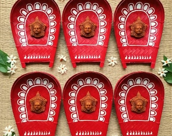 Durga Puja Decoration, Hand Painted Kulo with Terracotta Maa Durga face Murti Hanging