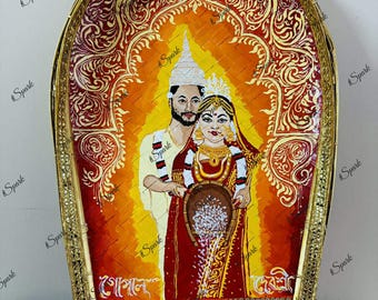 Hand-Painted Bor Bou Kulo for Bengali Wedding, Kolka art Decorated Designer Kulo, Boron Dala