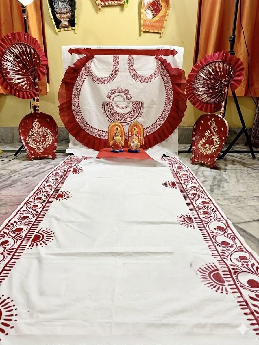 Hand Painted Kolka Art Backdrop-traditional Pankha Style Red Frill ...