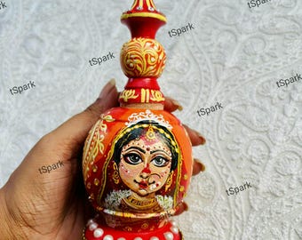 Handpainted Bengali Wedding Gachkouto, Butterfly Paan Pata, Kolka Art Wooden Craft Bride Face Gachkouto