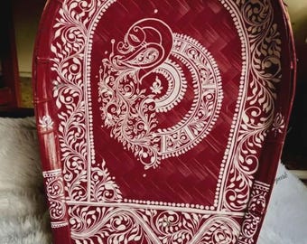 Hand Painted Bengali Wedding Kulo, Kolka Design Alpona Art Kulo, Boron Dala Kulo, Pujor Kulo