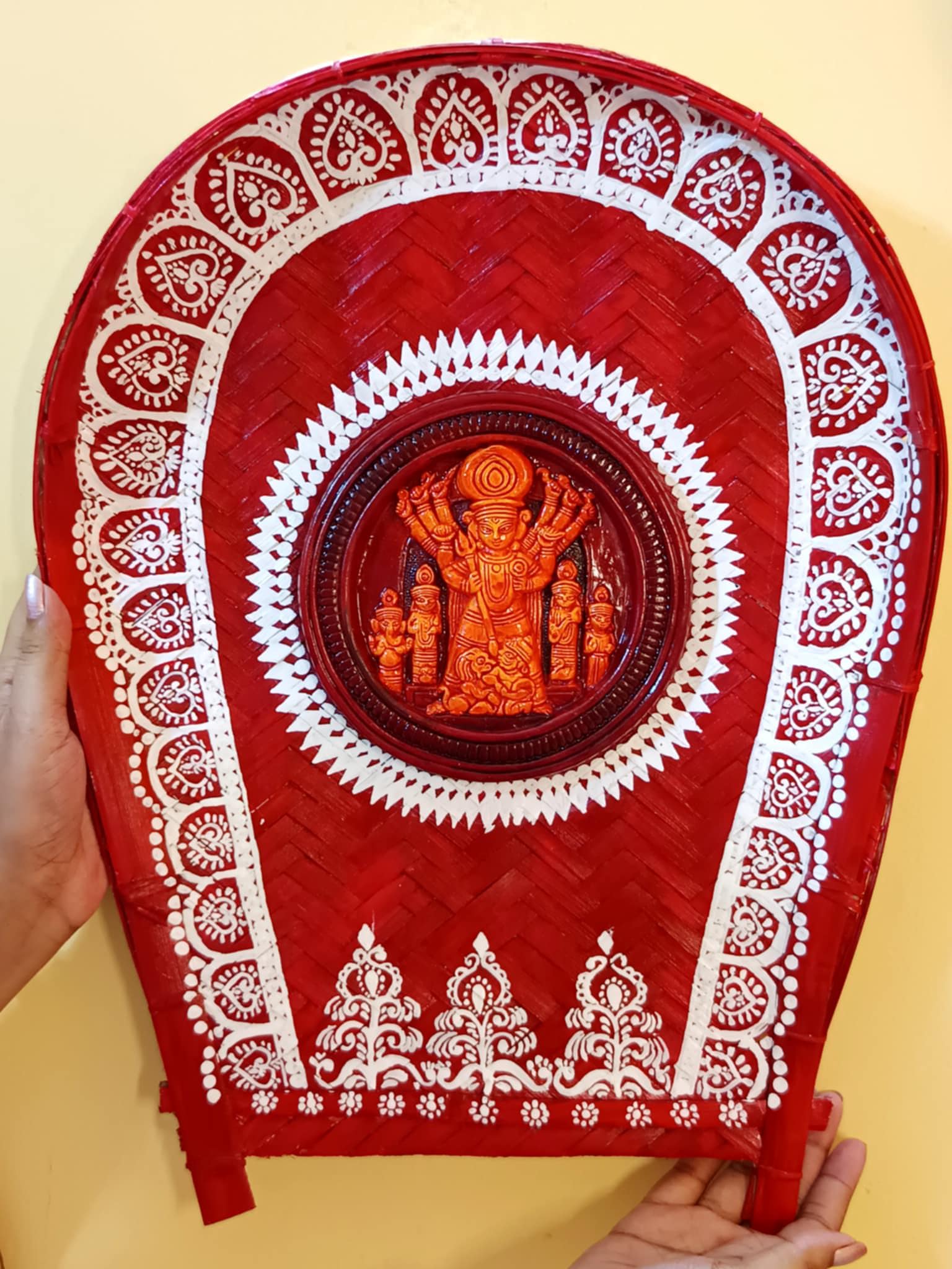 Handpainted Terracotta Maa Durga Murti Kulo Wall Art, Maa Durga
