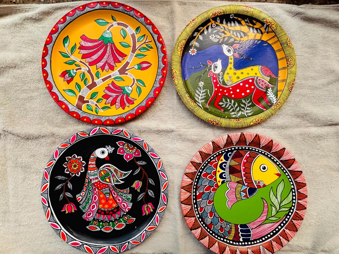 Handpainted Madhubani Art Wall Plates | Indian Folk Art | Home Decor - Etsy
