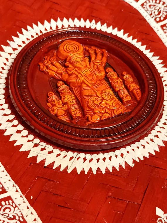Handpainted Terracotta Maa Durga Murti Kulo Wall Art, Maa Durga
