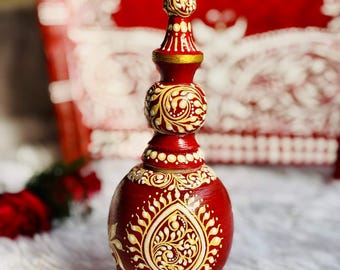 Hand Painted Kolka Art Gachkouto in Red for Bengali Wedding, Biyer Gachkouto, Kolka Art Paan Pata
