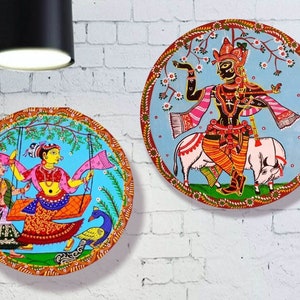 Radha Krishna Wall Plates Set based on Hand Painted Odiya Patachitra | Wall Plates | Patachitra Wall Art | Radha Krishna Painting