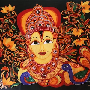 Kerala Mural painting wall Hanging Cloth|Indian Art|Kerala wall art|Black wall decor for Restaurants/Hotels|Hand painted Tapestry