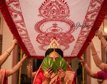 Hand Painted Kolka Art Bengali Wedding Backdrop Decoration, Shamiana, Indian Festive Backdrop,Bridal Chadar,Coutyard Entry