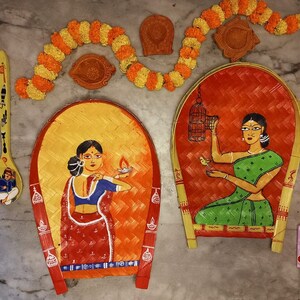 Jamini Roy & Kalighat Patachitra Art Kulo and Spatula Set of 4 | Kulo Art | Wooden Spatula, Jamini Roy Spatula, Kalighat Patachitra Spatula