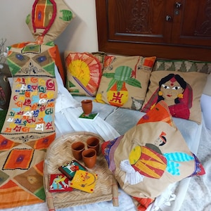Handcrafted with Bengal tant throw cushion covers Runner Set of Bengal culture|Designer throw Pillow Cover Set 5 |Bengali wedding decoration