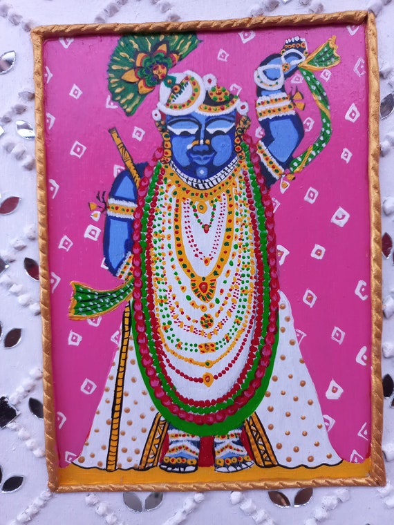 Srinathji Pichwai Hand Painting|lippan Art With Mirror Work