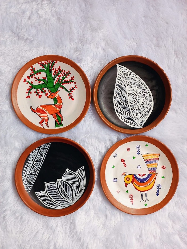 Handpainted wall plates, Indian Art Wall Plate, Mandala Art Wall plate, Gonda Art wall plate, Madhubani Art Wall Plate, Jamini Roy art