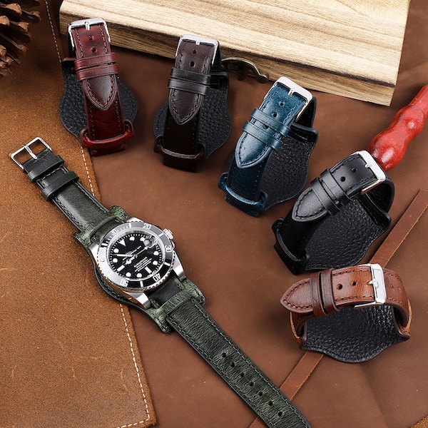 Cowhide Leather Bund Watch Strap 18mm 19mm 20mm 21mm 22mm Men's Watch Band Leather Watch Cuff Band Blue Brown Coffee Green Colors