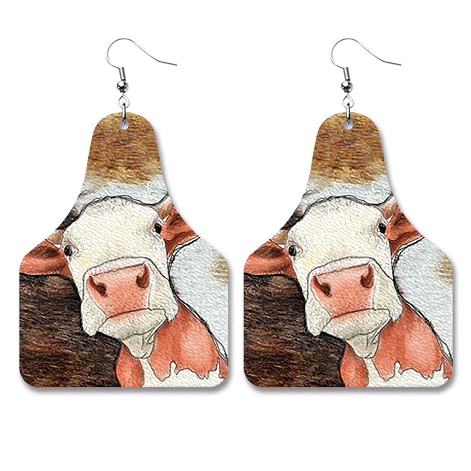 Cow Tag Earring Handmade Cow Print Earring Leather Dangle | Etsy