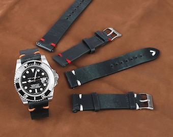 Correa de reloj de cuero 16mm 18mm 19mm 20mm 21mm 22mm 24mm correa de reloj de repuesto de liberación rápida correa de reloj de Color negro y azul