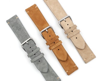 Correa de reloj de gamuza, gris, marrón, tostado, beige, colores, correa de reloj de cuero, 18 mm, 20 mm, 22 mm, 24 mm, correas de reloj de repuesto, correa de reloj personalizada