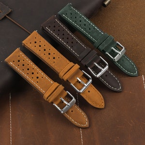 Leather Watch Strap 18mm 19mm 20mm 21mm 22mm 24mm Rally Racing Watch Band Green Brown Color Watch Strap Vintage Watchband Replacement