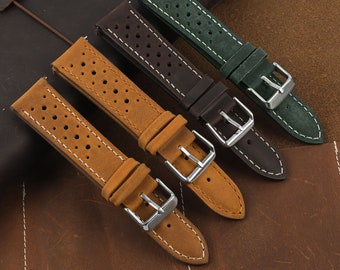 Leather Watch Strap 18mm 19mm 20mm 21mm 22mm 24mm Rally Racing Watch Band Green Brown Color Watch Strap Vintage Watchband Replacement
