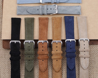 Suede Watch Strap Grey Green Blue Brown Tan Beige Black Colors Leather Watch Band 18mm 19mm 20mm 22mm 24mm Replacement Watchbands