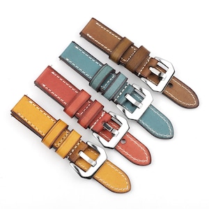 Leather Watch Strap 20mm 22mm 24mm Watch Band Blue Coffee Yellow Red Wine Red Color Leather Watch Strap Men&#39;s Watch Band