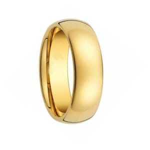 Mens Tungsten Carbide Ring Gold Highly Polished Dome Wedding Band 8mm