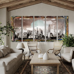 Retro New York Cityscape Canvas Art Print: Living Room Decor