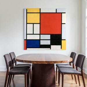 Red Blue Yellow abstract Bauhaus wall art Piet Mondrian art Framed Canvas Print De Stijl print Geometric abstract art for contemporary space