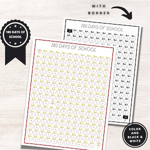 180 Days of School Printable Tracker, Back to School, for Teachers and ...