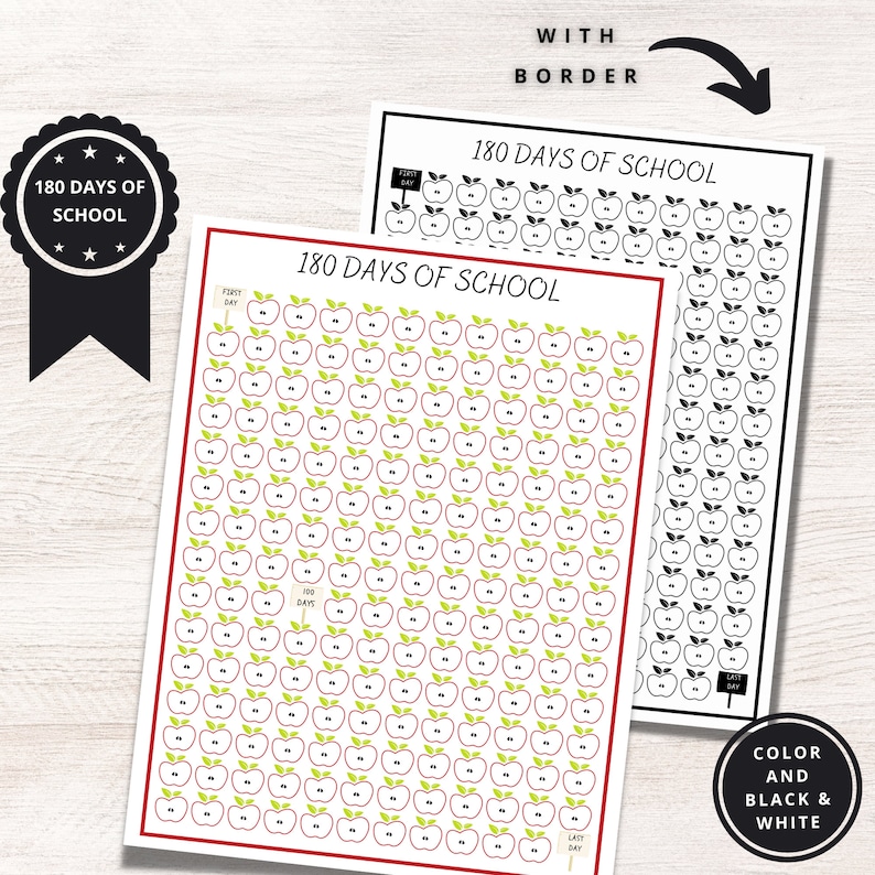 180 Days of School Printable Tracker, Back to School, for Teachers and ...