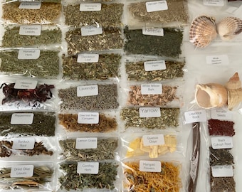 30 Magic Spell Herbs, Wicca Potion Ingredients, Charms, Pagan, Witchcraft, Lucky Bag Kitchen Witch, Book of Shadows, Grimoire