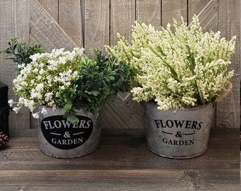 Galvanized Bucket Flower & Garden Rustic Metal Tub with Handles Wood Decor Farmhouse Silver Bucket Pail Decoration Vintage Kitchen Drinks