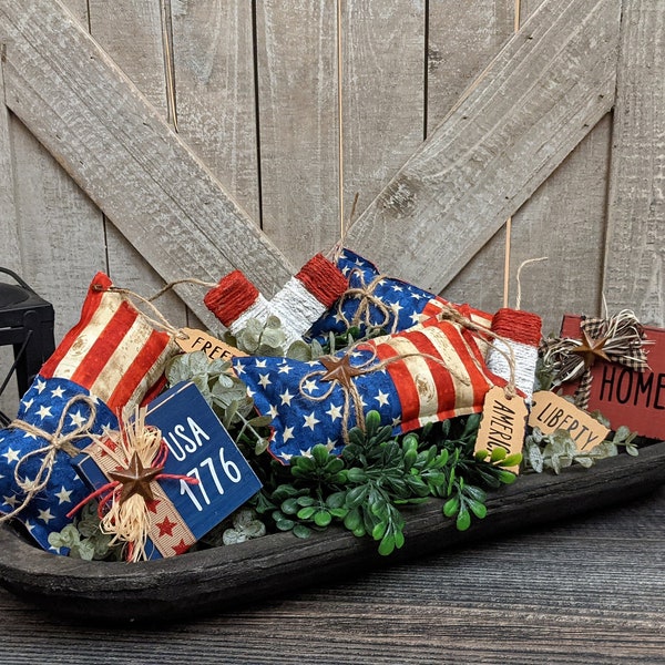 Fourth of July Dough Bowl Bundle | Patriotic Tiered Tray Decor, Shelf Sitters | 4th of July Accessories | Independence Day Shelf Sitters